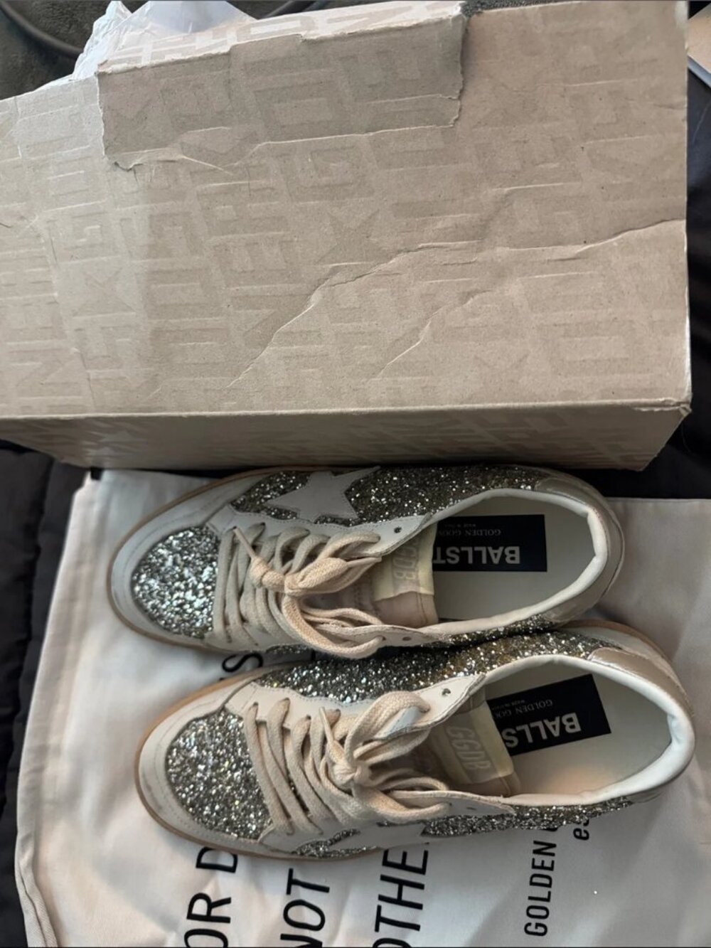 Golden Goose Women's Ball Star Sneakers in Silver and Cream Glitter - Picture 3 of 3